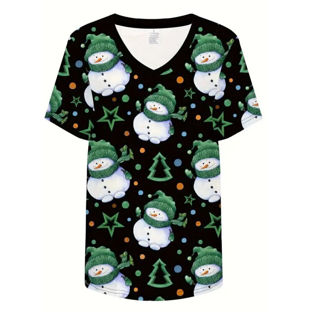 Christmas Scrub top Women’s size 12 Large snowman Christmas tree Nurse healthcar
